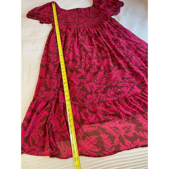 Torrid Cottage Core Smocked Bust Puff Sleeve Red Floral Midi Dress Size 2 (2X) - Picture 10 of 13